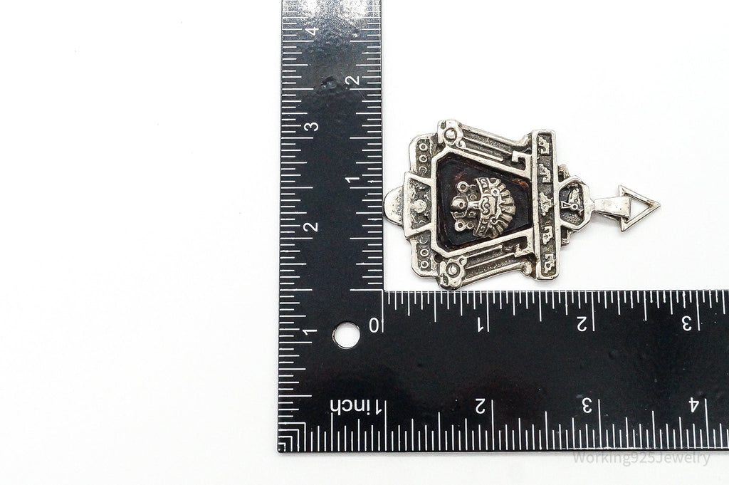 RARE Large Mexico Designer Aduna Aztec Leather Sterling Silver Pendant | Jewelry > Necklaces > Pendants | Wiccan Center