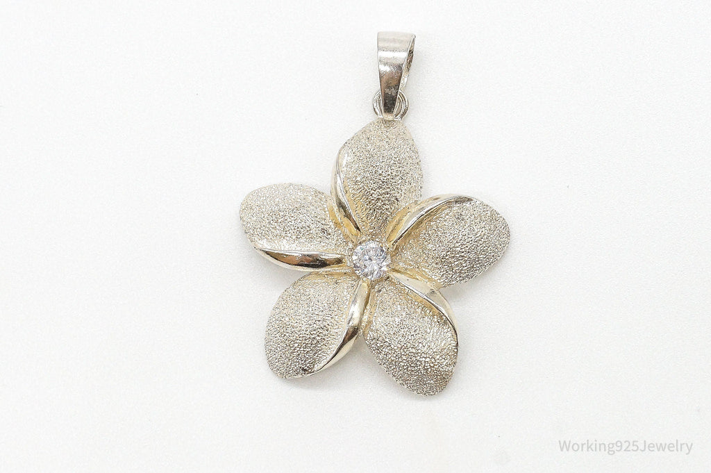 Large Vintage Cubic Zirconia Flower Sterling Silver Pendant | Jewelry > Necklaces > Pendants | Wiccan Center