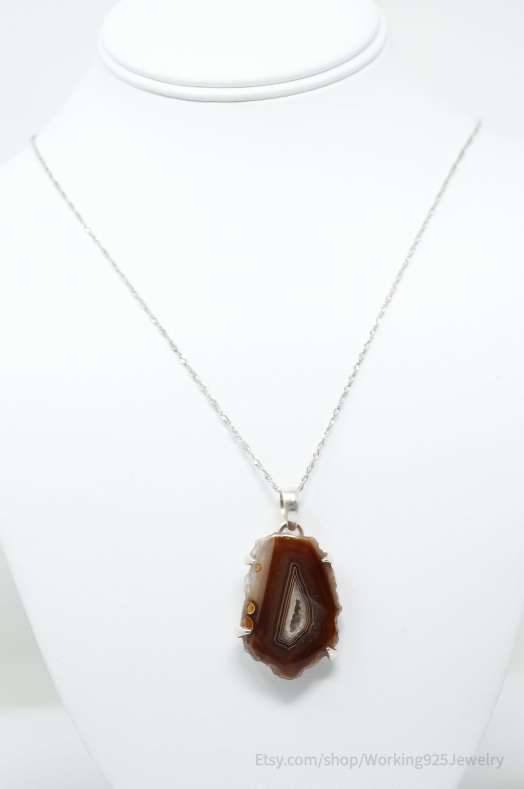 Vintage Large Brown Crazy Lace Agate Sterling Silver Necklace | Jewelry > Necklaces > Pendants | Wiccan Center