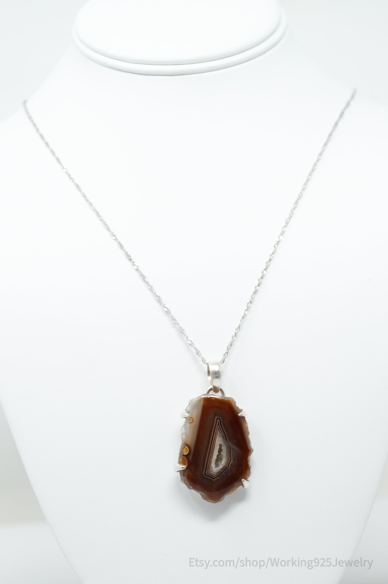 Vintage Large Brown Crazy Lace Agate Sterling Silver Necklace | Jewelry > Necklaces > Pendants | Wiccan Center