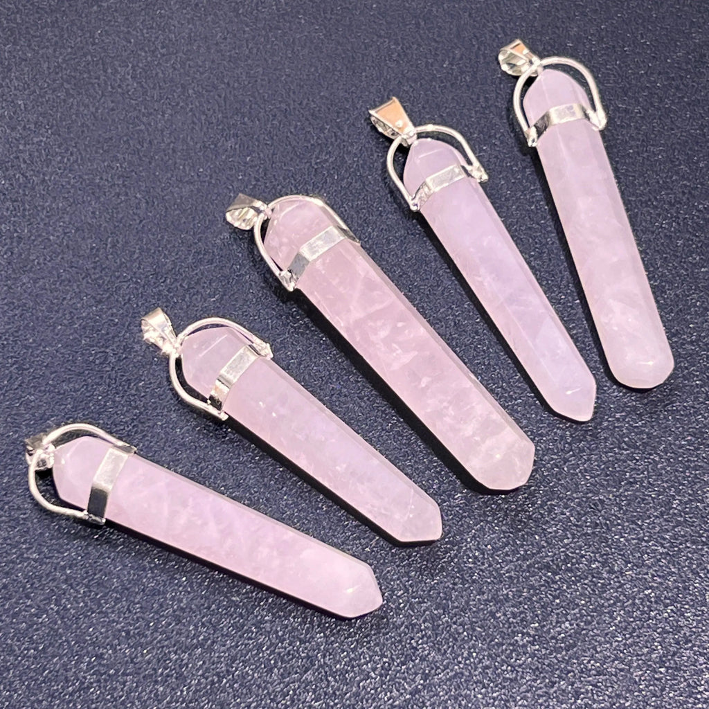 Pink Rose Quartz Crystal Point Pendant (Silver Plated) Long Thin Gemstone Necklace | Craft Supplies & Tools > Beads, Gems & Cabochons > Charms & Pendants > Pendants | Wiccan Center