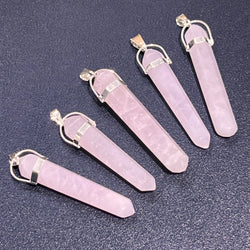 Pink Rose Quartz Crystal Point Pendant (Silver Plated) Long Thin Gemstone Necklace | Craft Supplies & Tools > Beads, Gems & Cabochons > Charms & Pendants > Pendants | Wiccan Center