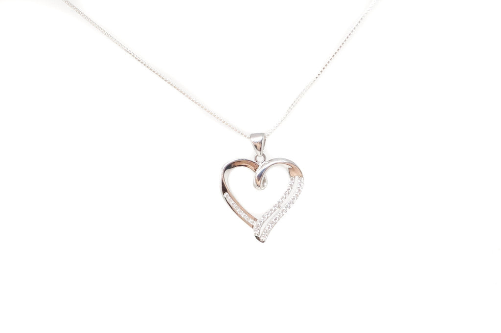 Vintage Open Heart Cubic Zirconia Accented Sterling Silver Necklace Pendant | Jewelry > Necklaces > Pendants | Wiccan Center