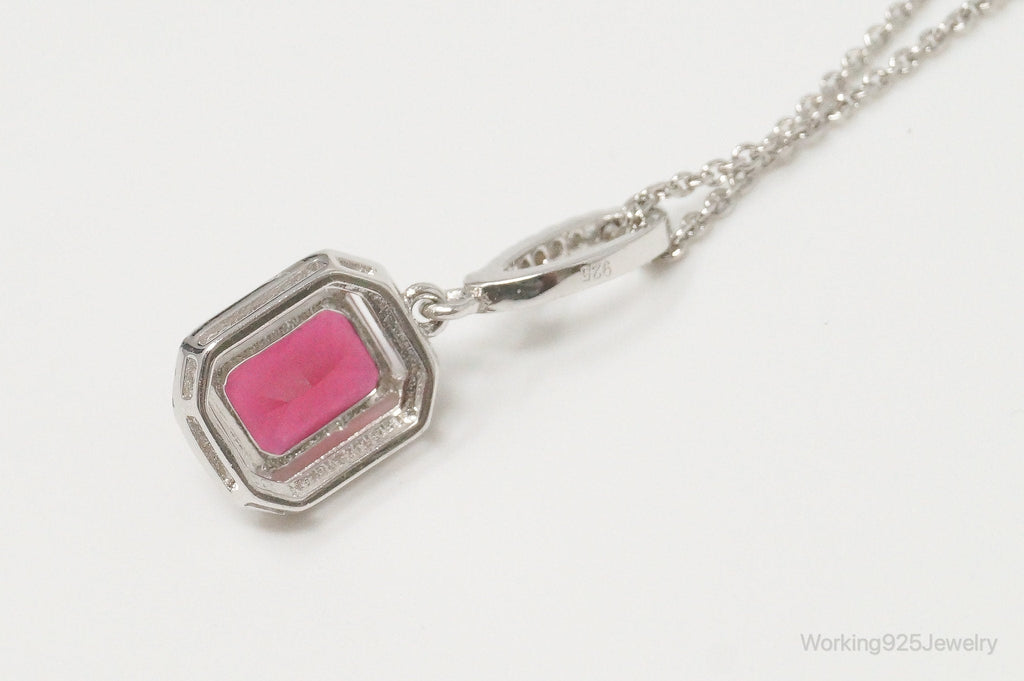 Vintage Art Deco Ruby Cubic Zirconia Sterling Silver Necklace | Jewelry > Necklaces > Pendants | Wiccan Center