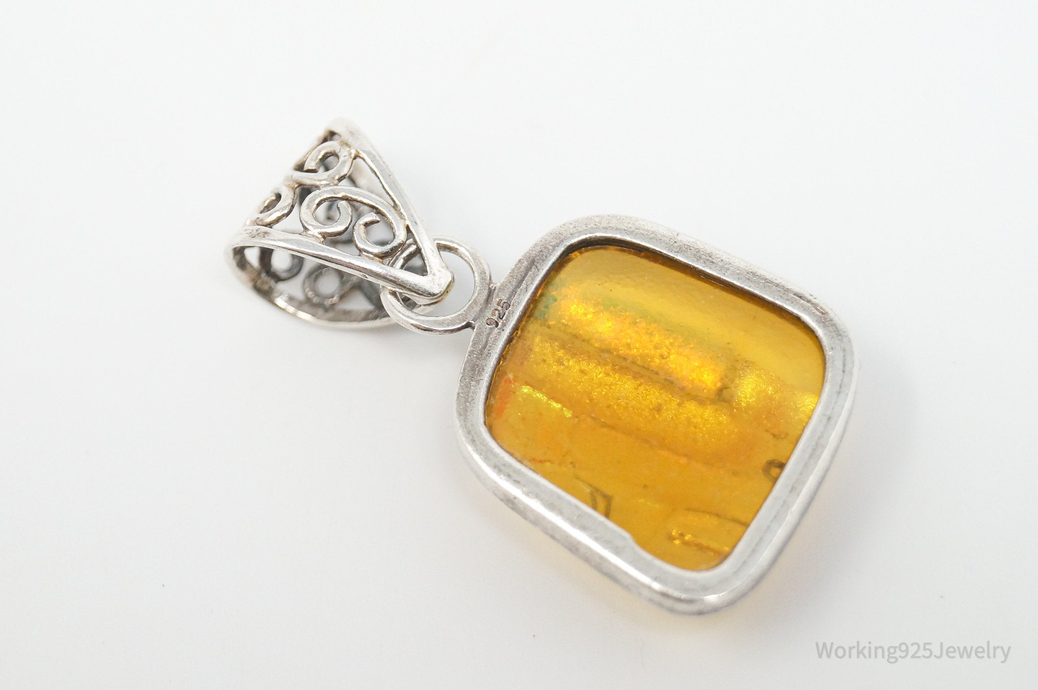 Vintage Large Dichroic Glass Square Sterling Silver Necklace Pendant | Jewelry > Necklaces > Pendants | Wiccan Center