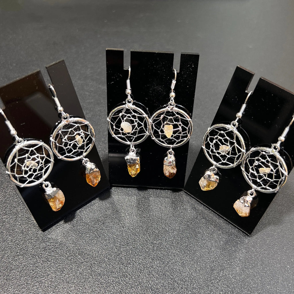 DreamCatcher Earrings Pair (Citrine Crystal)(Silver Plated)(Stainless Steel Hooks) Gemstone Jewelry Supply | Jewelry > Earrings > Dangle & Drop Earrings | Wiccan Center