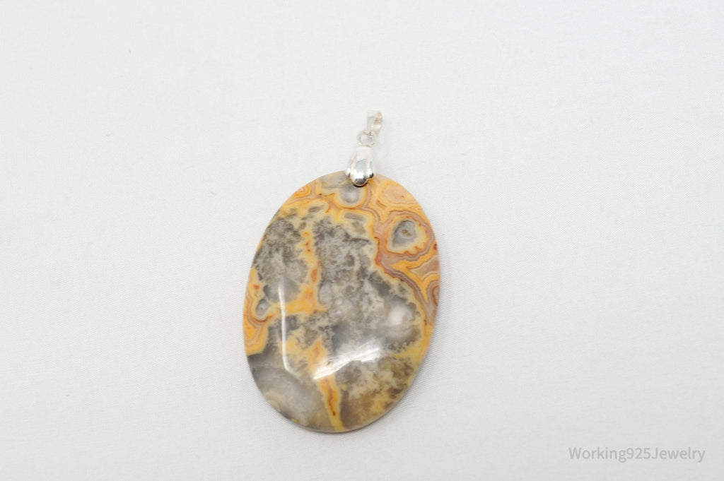 Vintage Large Orange Lace Agate Sterling Silver Necklace Pendant | Jewelry > Necklaces > Pendants | Wiccan Center