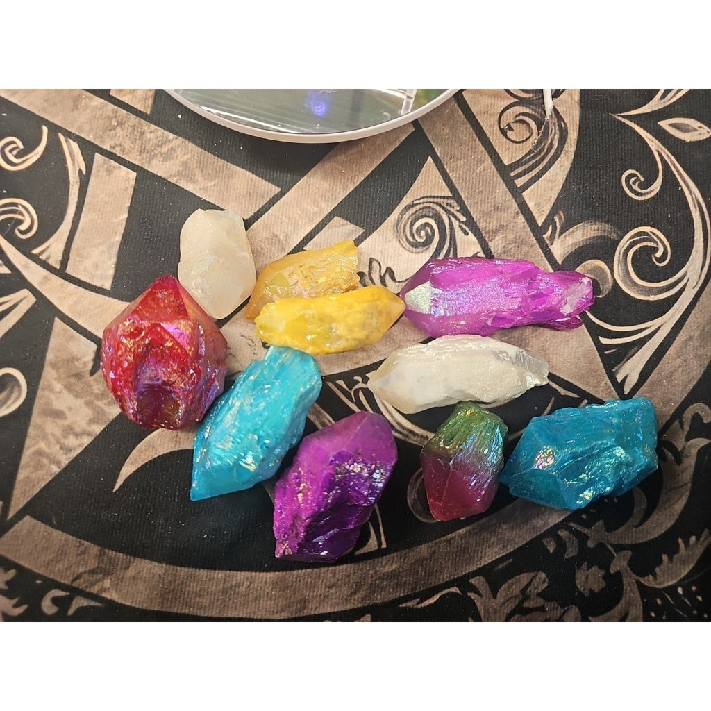 1.29lbsAura Aqua Rainbow Quartz W/wooden Bowl