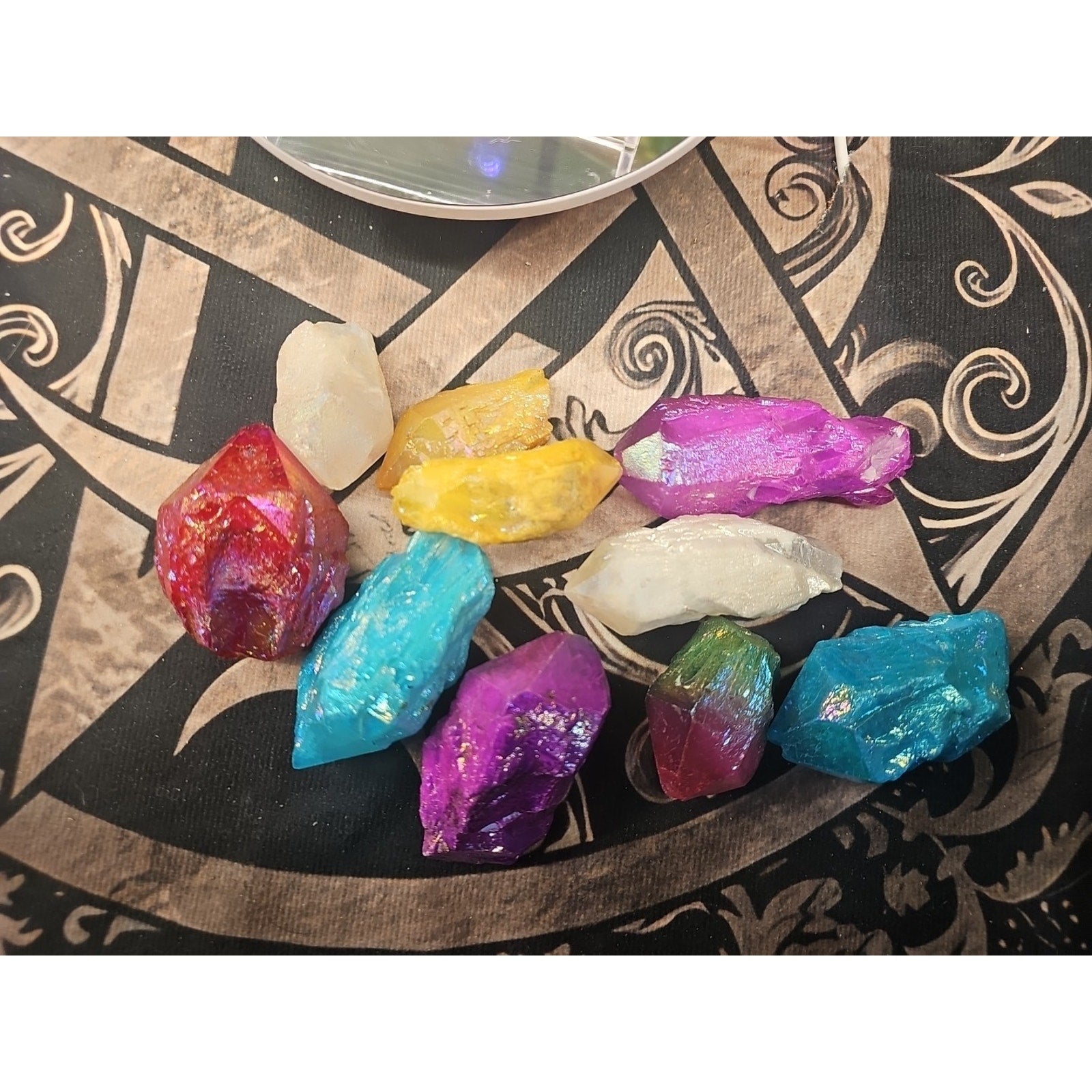 1.29lbsAura Aqua Rainbow Quartz W/wooden Bowl