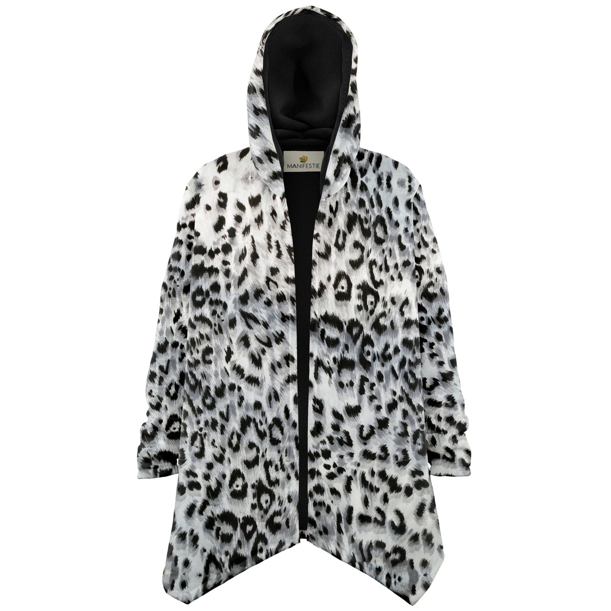 Snow Leopard Cuddle Cloak | Unisex Minky Sherpa Lined Hooded Coat | Women and Mens Festival Coat | Mountain Fashion