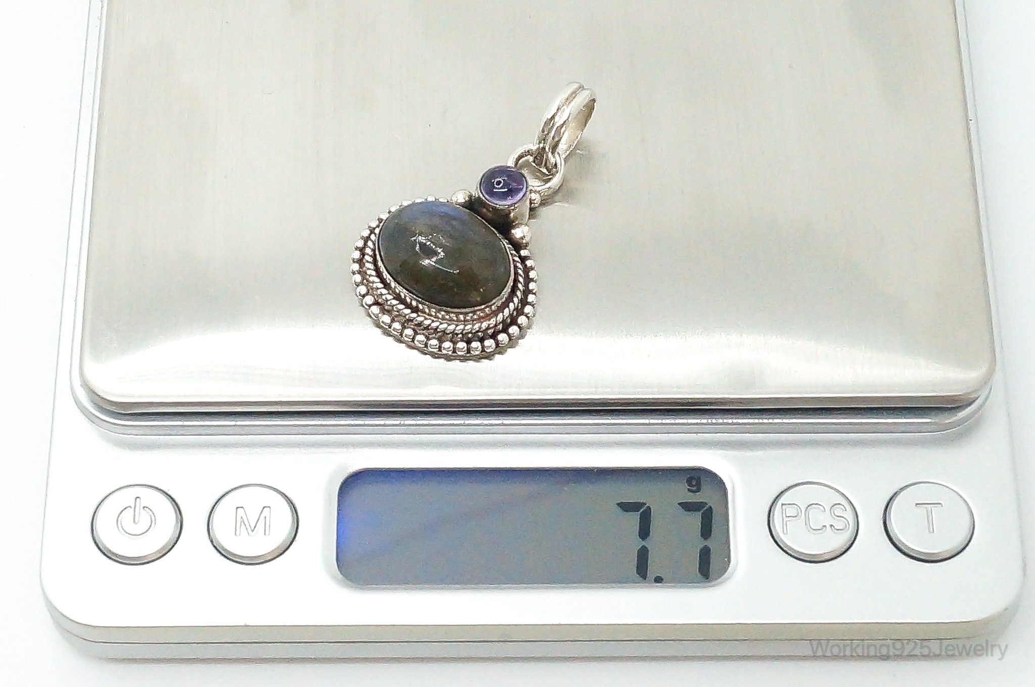 Vintage Large Labradorite Amethyst Sterling Silver Necklace Pendant | Jewelry > Necklaces > Pendants | Wiccan Center