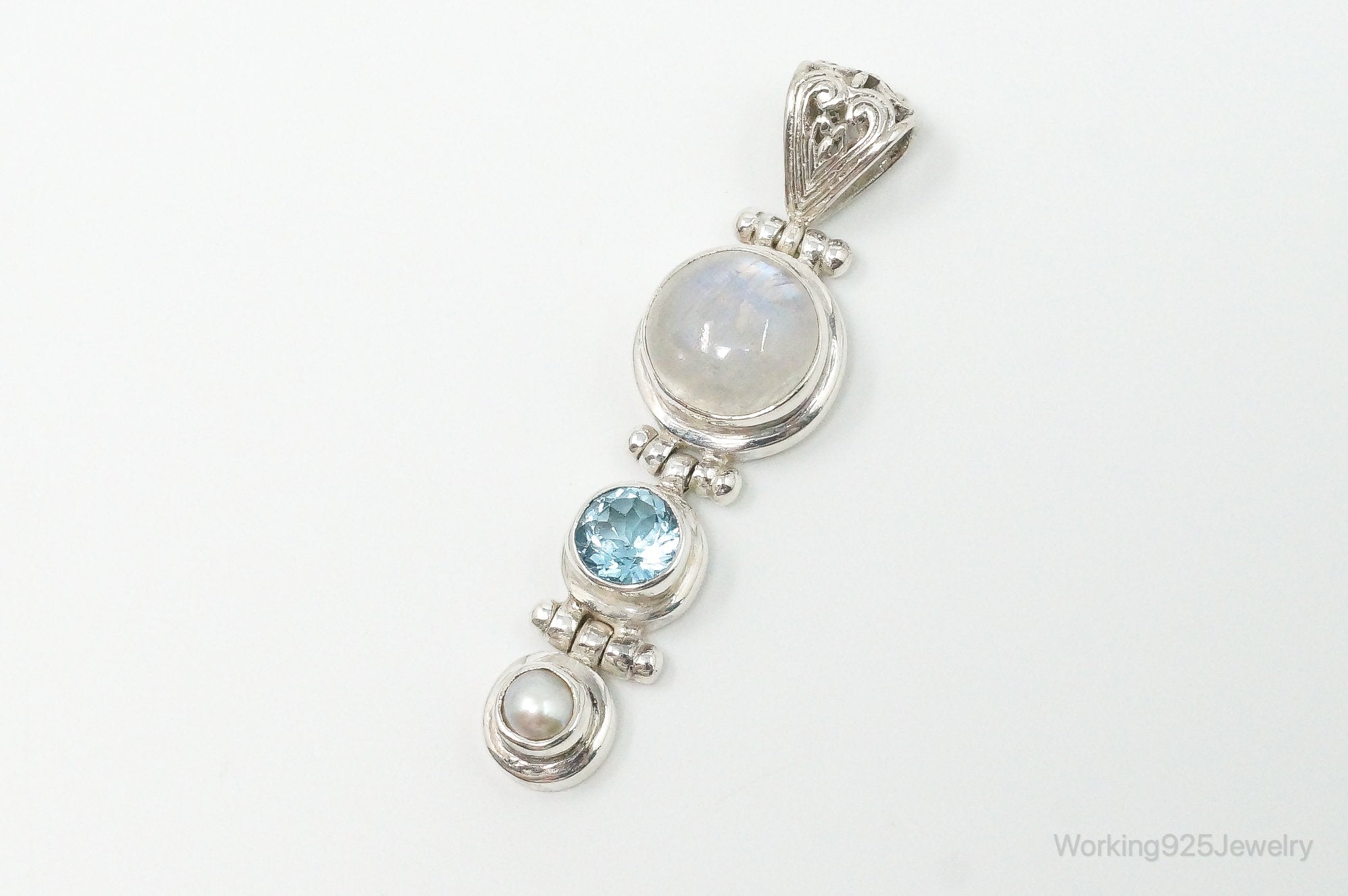 Large Designer SJ Blue Topaz Moonstone Pearl Sterling Necklace Pendant | Jewelry > Necklaces > Pendants | Wiccan Center