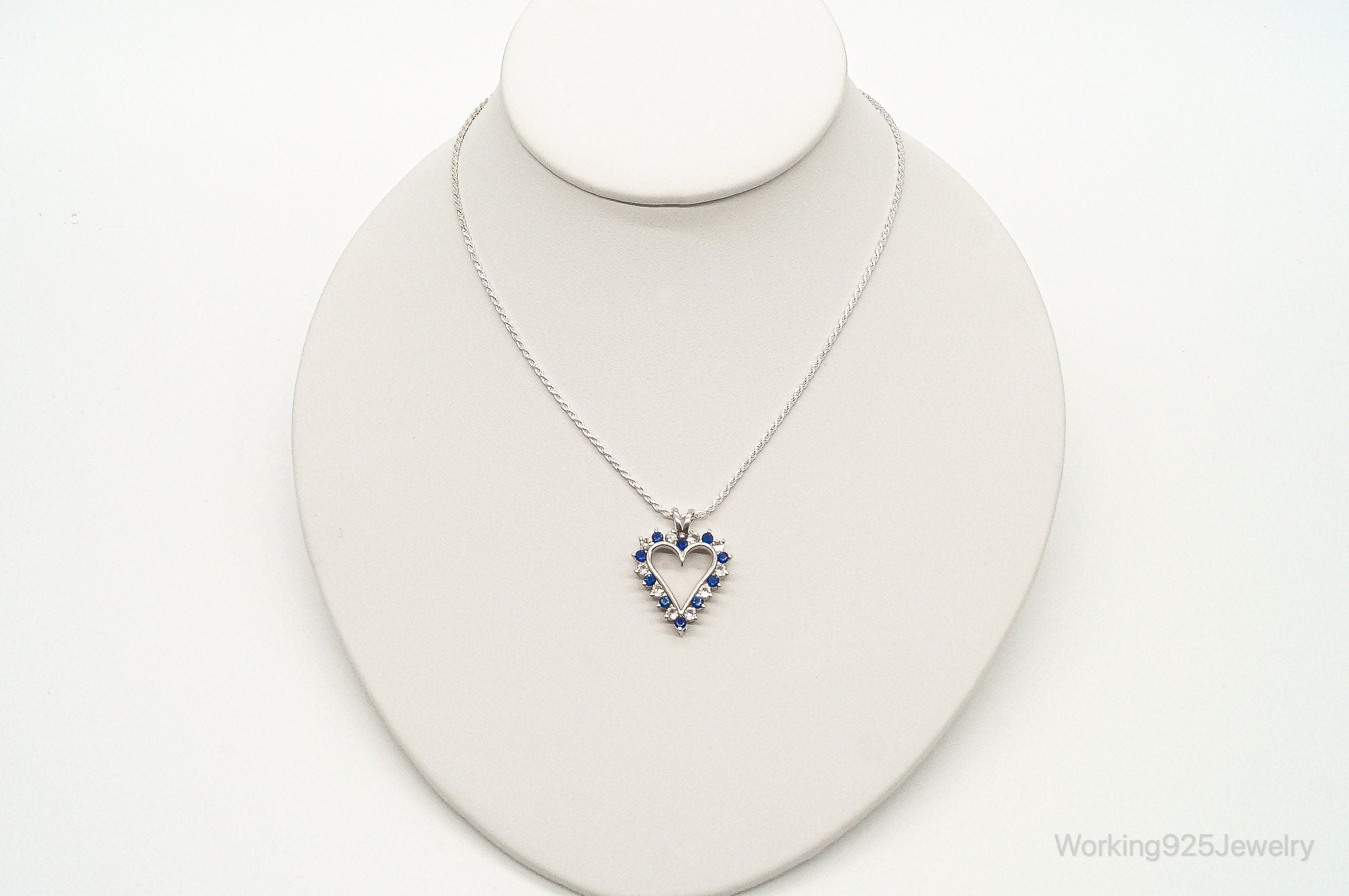 Blue & White Cubic Zirconia Heart Sterling Silver Necklace | Jewelry > Necklaces > Pendants | Wiccan Center