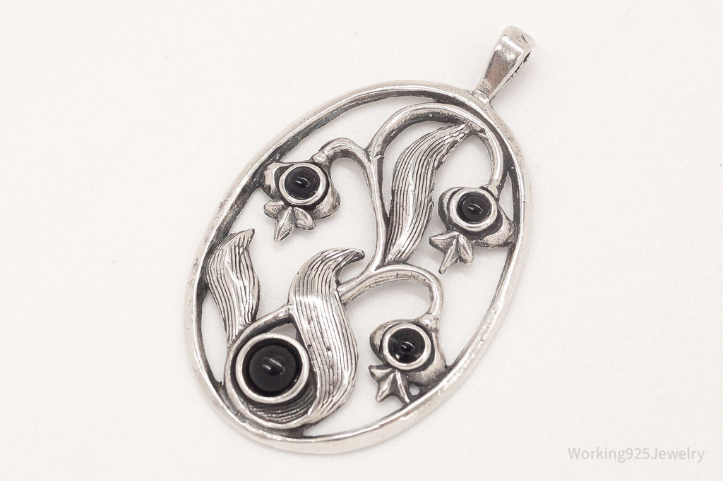 Large Vintage Black Onyx Floral Sterling Silver Pendant | Jewelry > Necklaces > Pendants | Wiccan Center