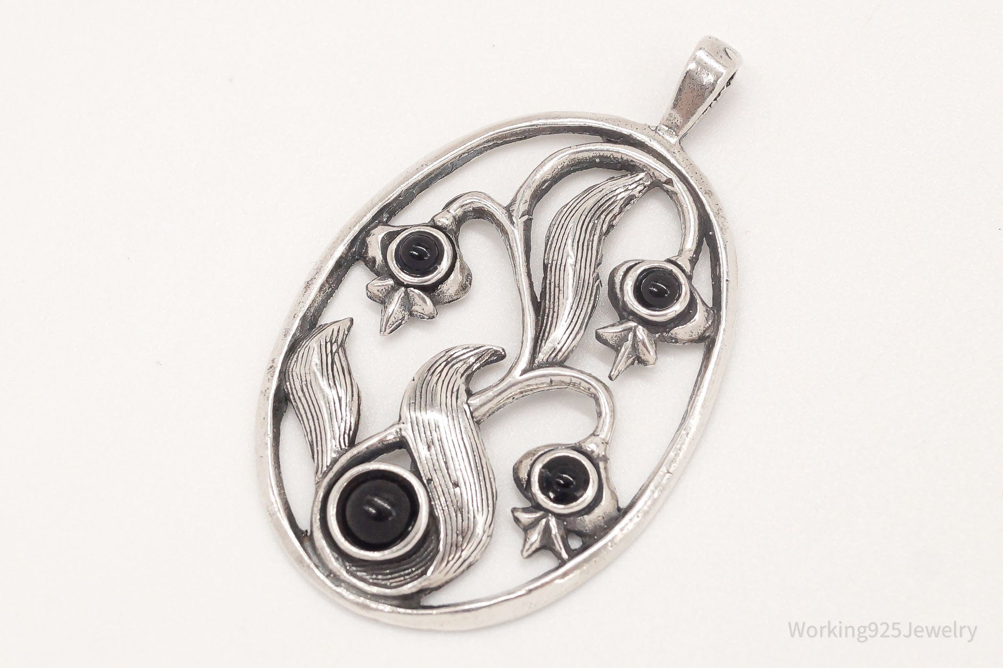 Large Vintage Black Onyx Floral Sterling Silver Pendant | Jewelry > Necklaces > Pendants | Wiccan Center