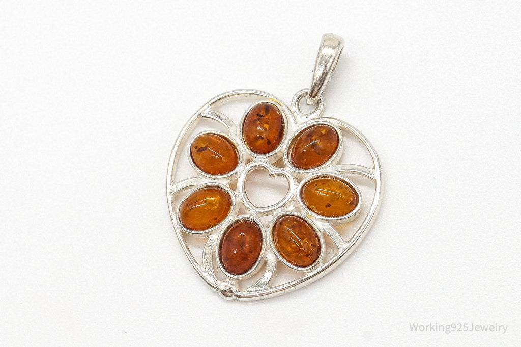 Vintage Amber Heart Modernist Sterling Silver Pendant | Jewelry > Necklaces > Pendants | Wiccan Center