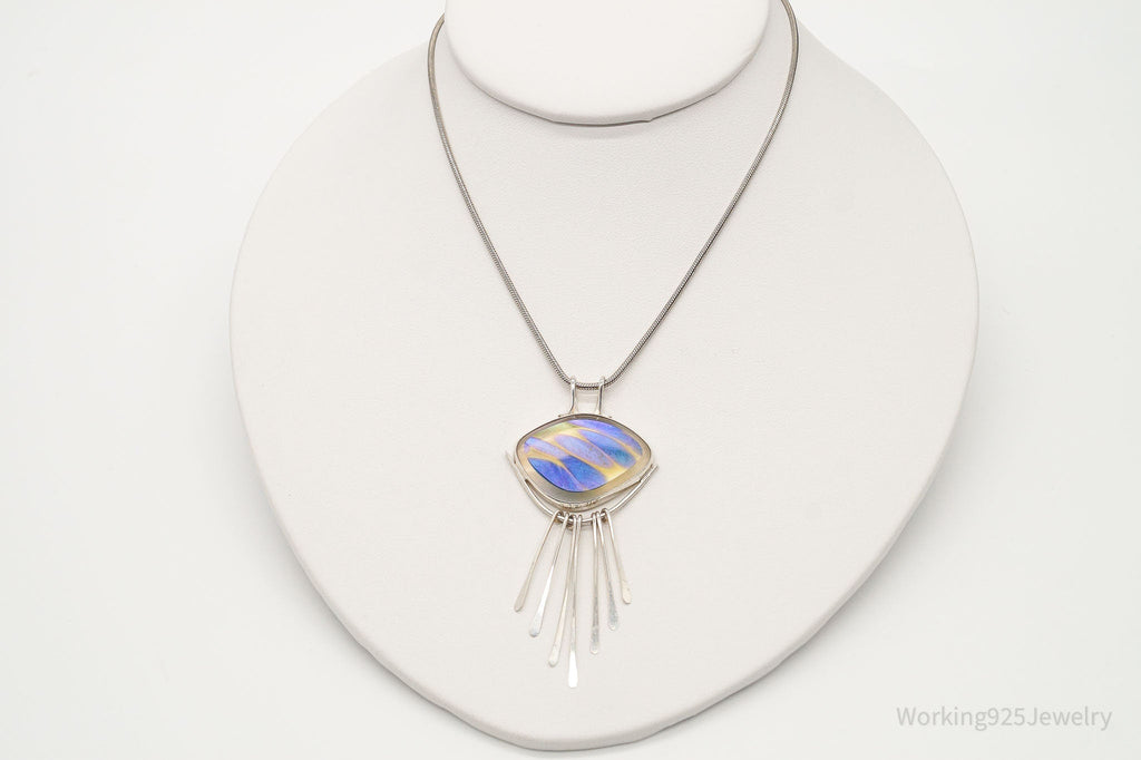 Vintage Large Glass Modernist Silver Necklace | Jewelry > Necklaces > Pendants | Wiccan Center