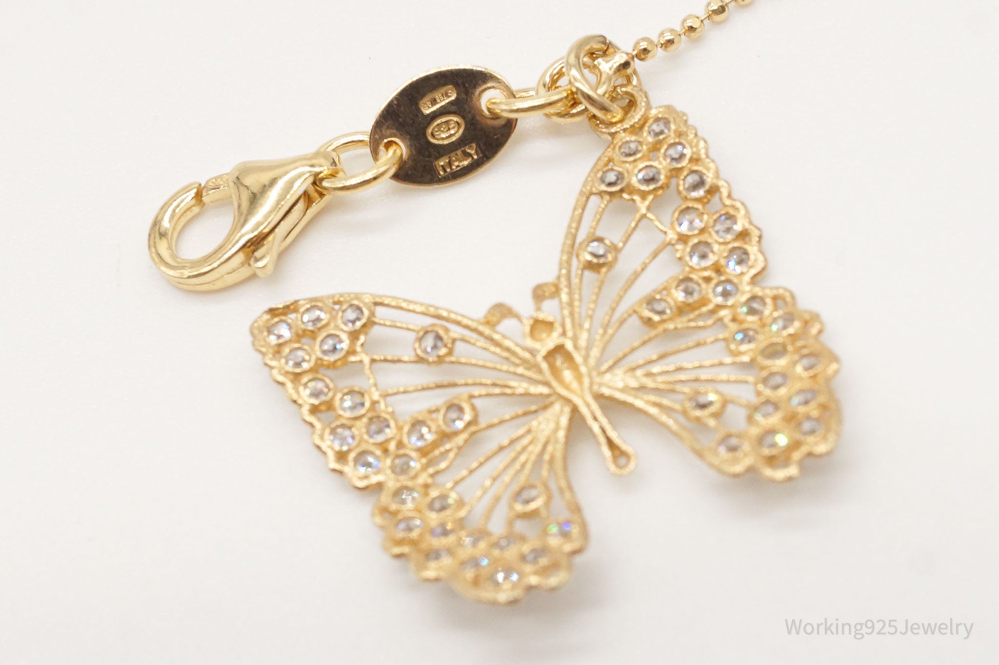 Large Vintage Butterfly Cubic Zirconia Gold Vermeil Sterling Silver Necklace | Jewelry > Necklaces > Pendants | Wiccan Center