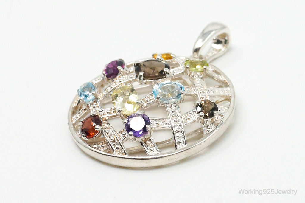 Vintage Multi Gemstone Sterling Silver Necklace Pendant | Jewelry > Necklaces > Pendants | Wiccan Center