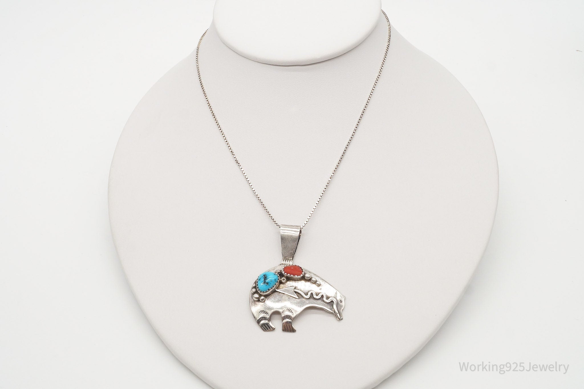 Vintage Native American Richard Begay Turquoise Coral Sterling Silver Necklace | Jewelry > Necklaces > Pendants | Wiccan Center