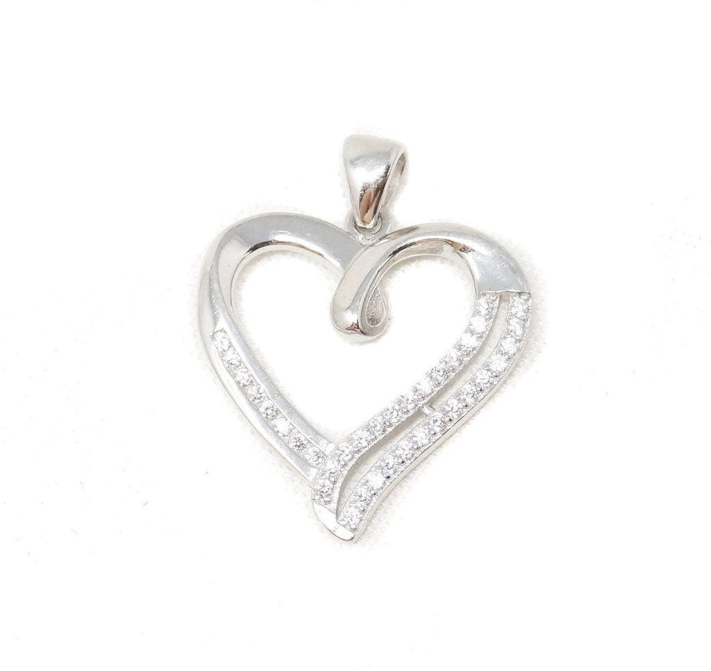 Vintage Open Heart Cubic Zirconia Accented Sterling Silver Necklace Pendant | Jewelry > Necklaces > Pendants | Wiccan Center