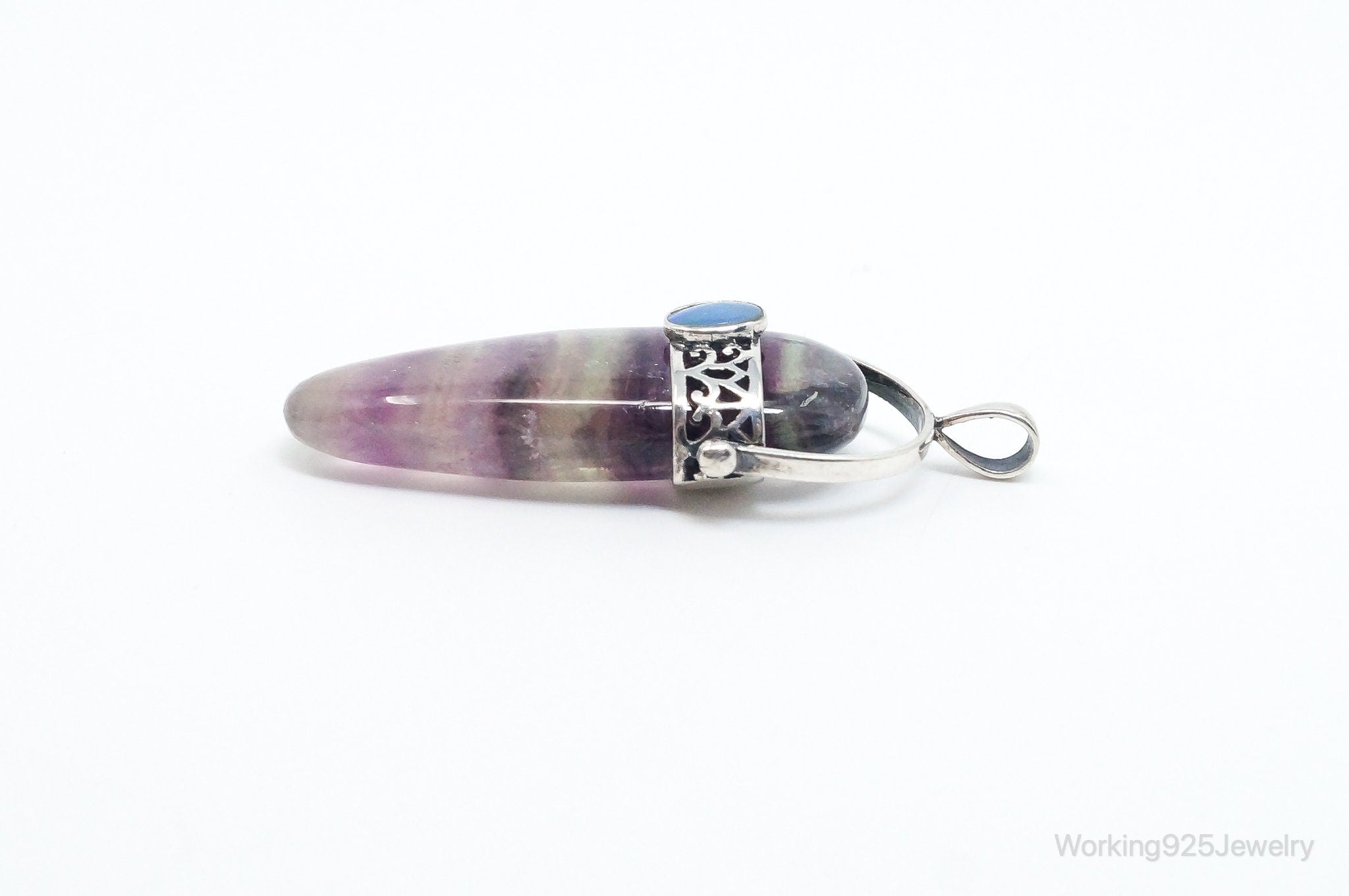 Vintage Purple & Green Fluorite Blue Opal Sterling Silver Pendant | Jewelry > Necklaces > Pendants | Wiccan Center