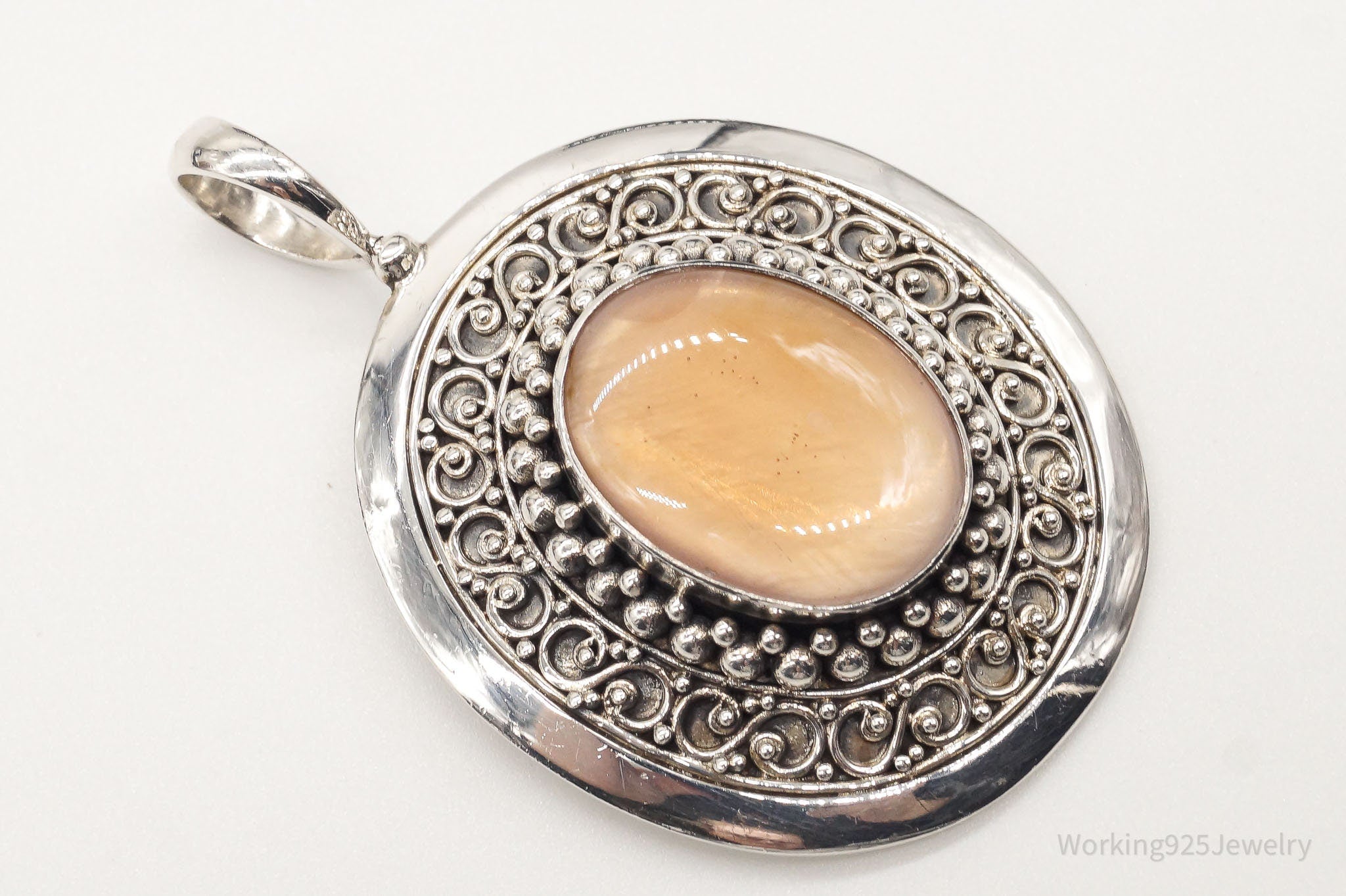 VTG Large Designer BA Suarti Peach Mother Of Pearl Sterling Silver Pendant | Jewelry > Necklaces > Pendants | Wiccan Center