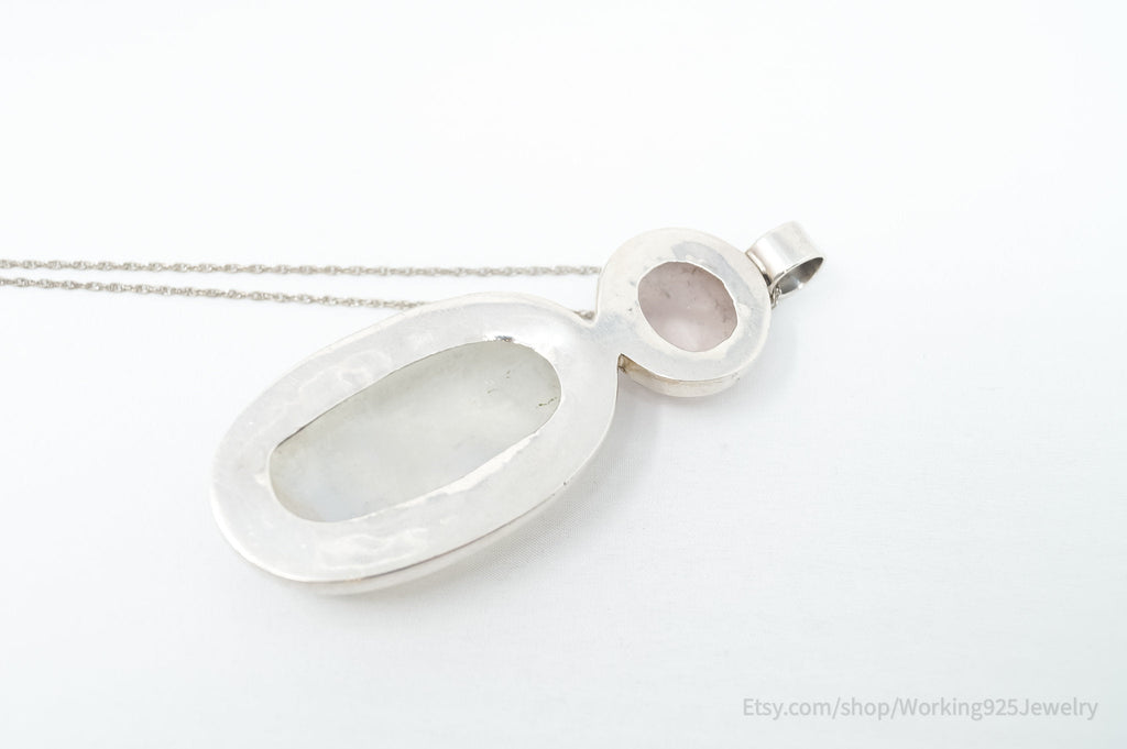 Vintage Large Moonstone Rose Quartz Sterling Silver Southwestern Necklace | Jewelry > Necklaces > Pendants | Wiccan Center