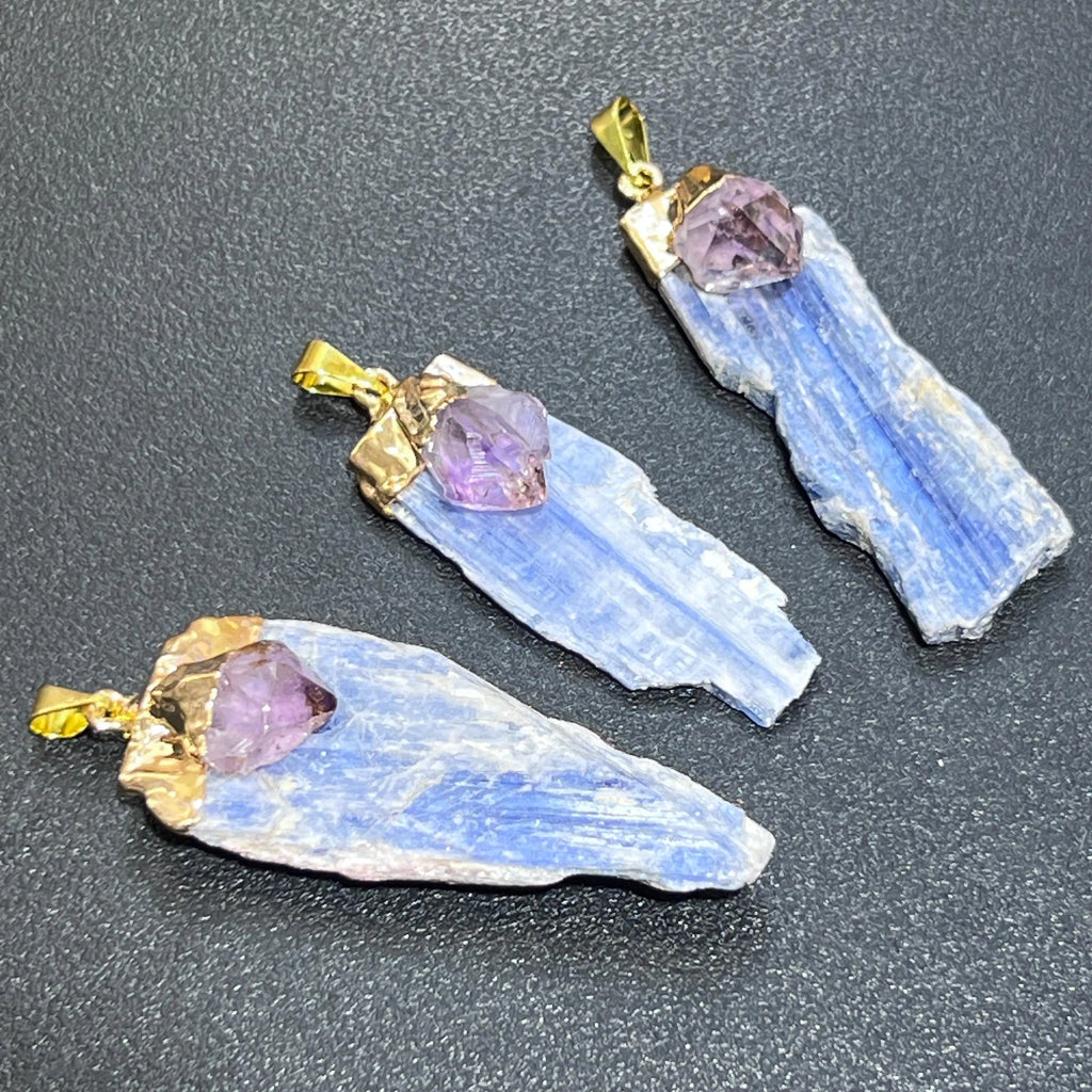 Kyanite And Amethyst Crystal Point Pendant (Gold Plated) | Jewelry > Necklaces > Crystal Necklaces | Wiccan Center