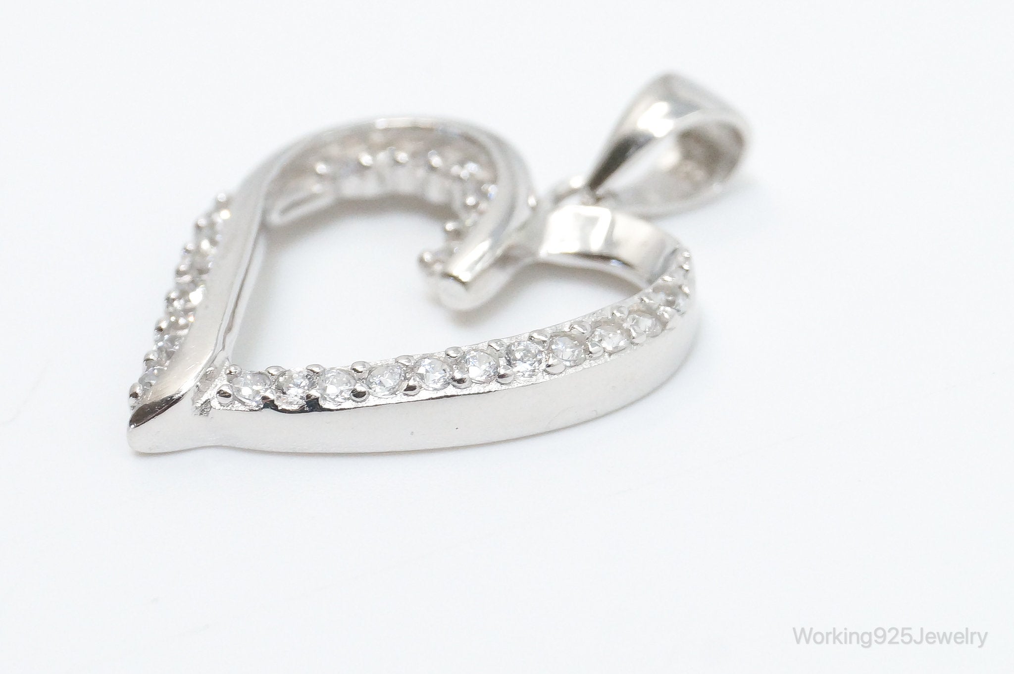 Vintage Open Heart Cubic Zirconia Accented Sterling Silver Pendant | Jewelry > Necklaces > Pendants | Wiccan Center
