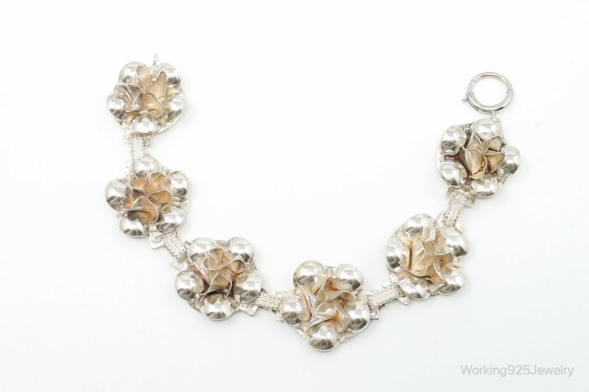 Vintage 1940s Raffaele Flower Silver Silver Panel Bracelet | Jewelry > Bracelets | Wiccan Center
