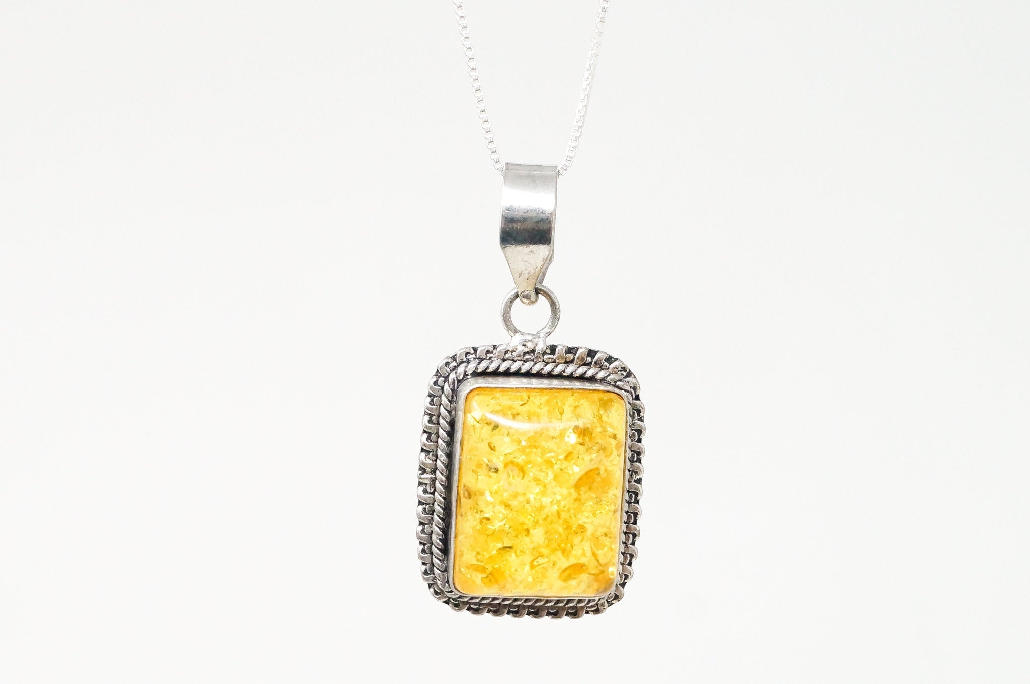 Large Vintage Amber Modernist Sterling Silver Necklace Pendant | Jewelry > Necklaces > Pendants | Wiccan Center