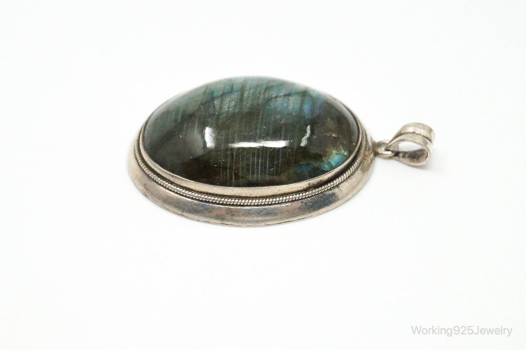 Vintage Large Labradorite Sterling Silver Necklace Pendant | Jewelry > Necklaces > Pendants | Wiccan Center