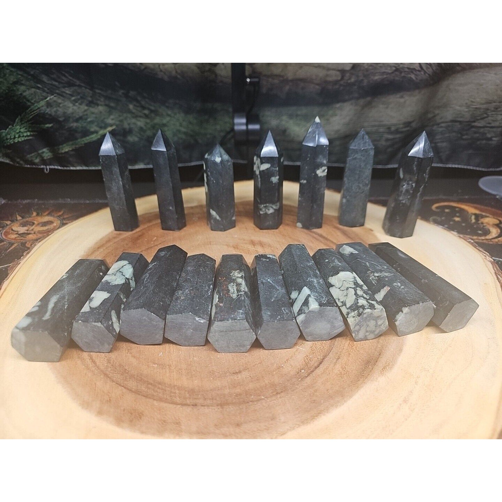 .74lbs Avg 4Pcs Natural Plum Blossom Jasper Crystal Point Tower Polished Healing | Crystal Points & Towers | Wiccan Center