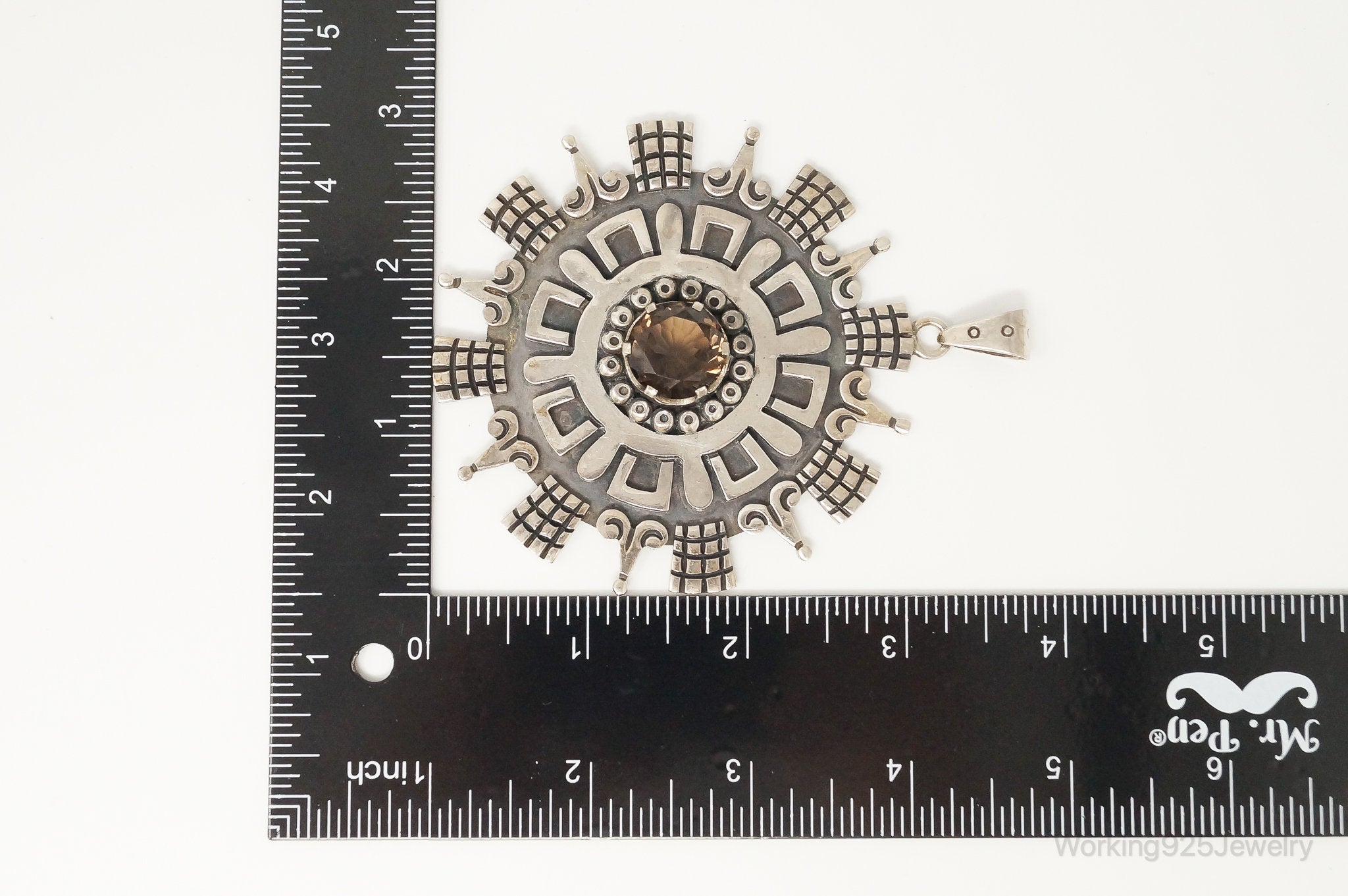 Large Rare Taxco Designer Damaso Gallegos Smoky Topaz Sterling Silver Pendant | Jewelry > Necklaces > Pendants | Wiccan Center