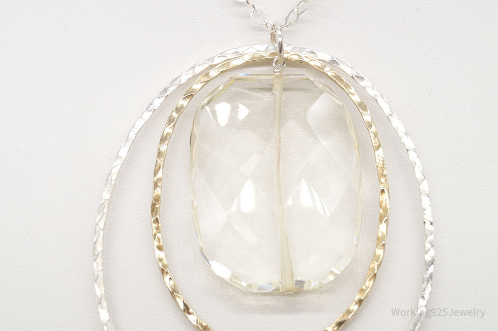 Vintage Large Glass Stone Brass Sterling Silver Necklace 30" | Jewelry > Necklaces > Pendants | Wiccan Center