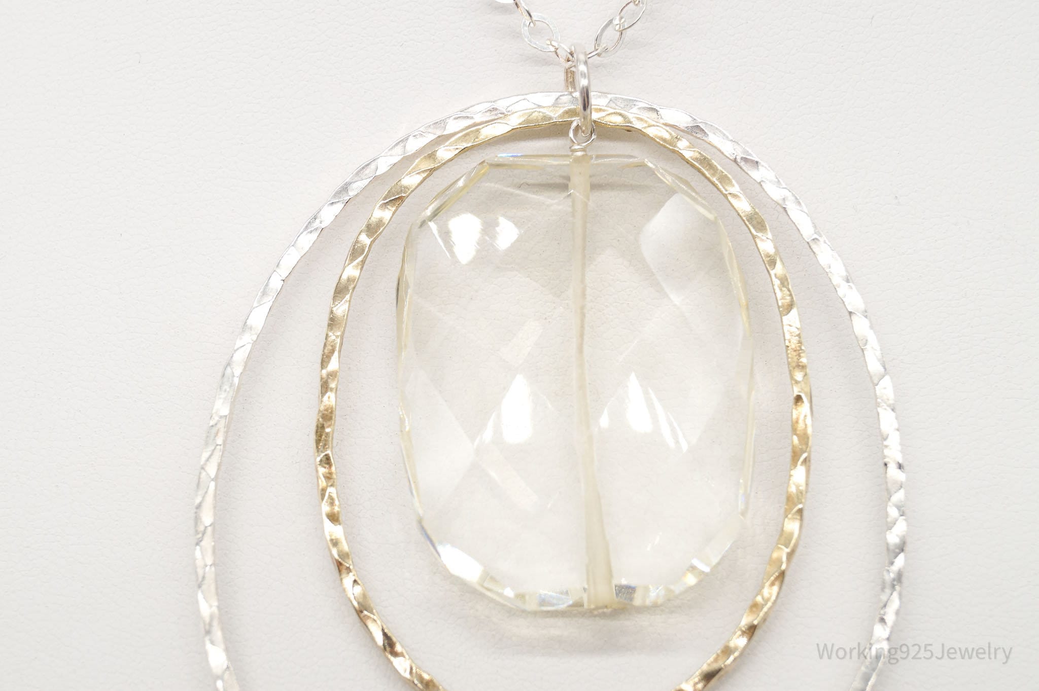 Vintage Large Glass Stone Brass Sterling Silver Necklace 30" | Jewelry > Necklaces > Pendants | Wiccan Center