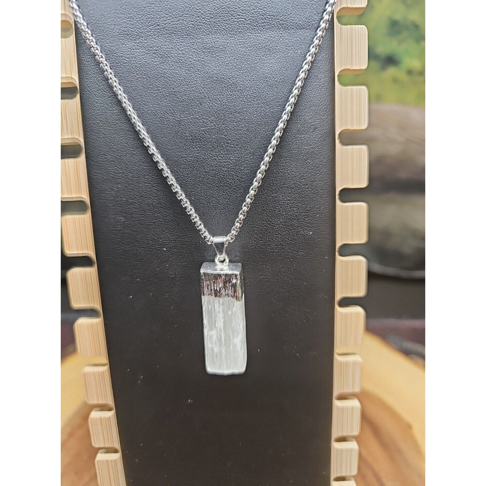 Hexagon Selenite Crystal Necklace - 18in Stainless Steel Chain | CrystalCloud Company