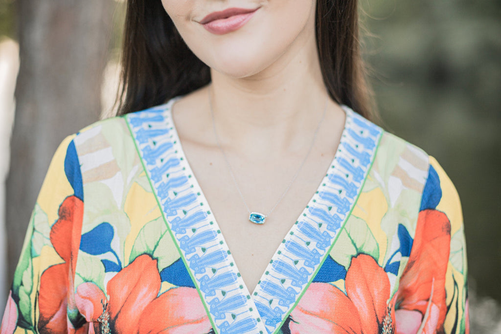 Vintage Art Deco Style Checkerboard Blue Topaz CZ Sterling Silver Necklace | Jewelry > Necklaces > Pendants | Wiccan Center