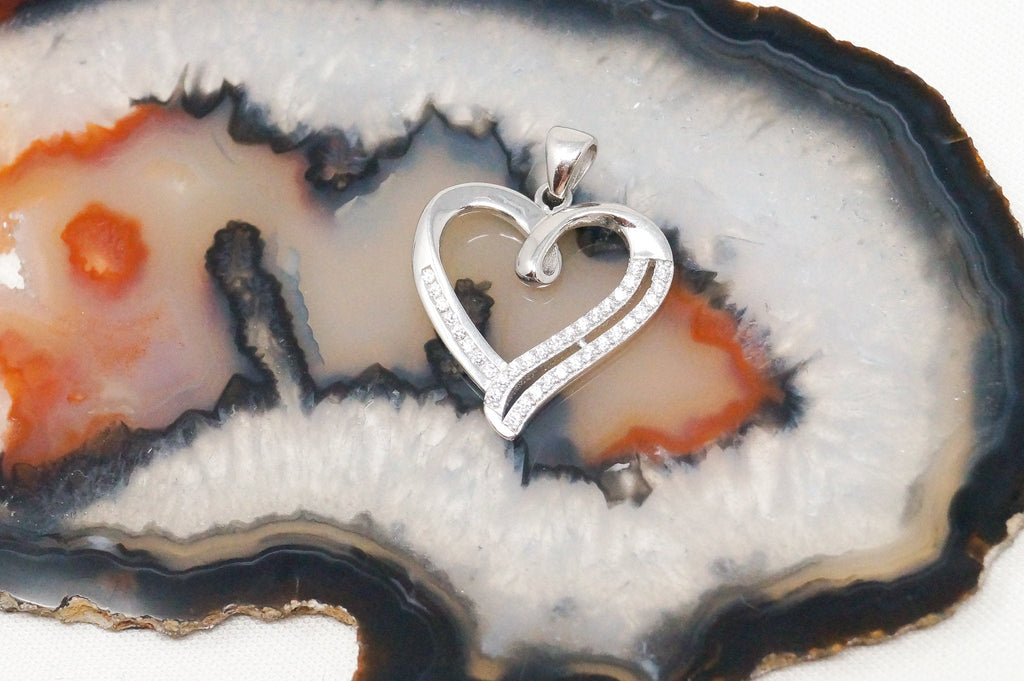 Vintage Open Heart Cubic Zirconia Accented Sterling Silver Necklace Pendant | Jewelry > Necklaces > Pendants | Wiccan Center