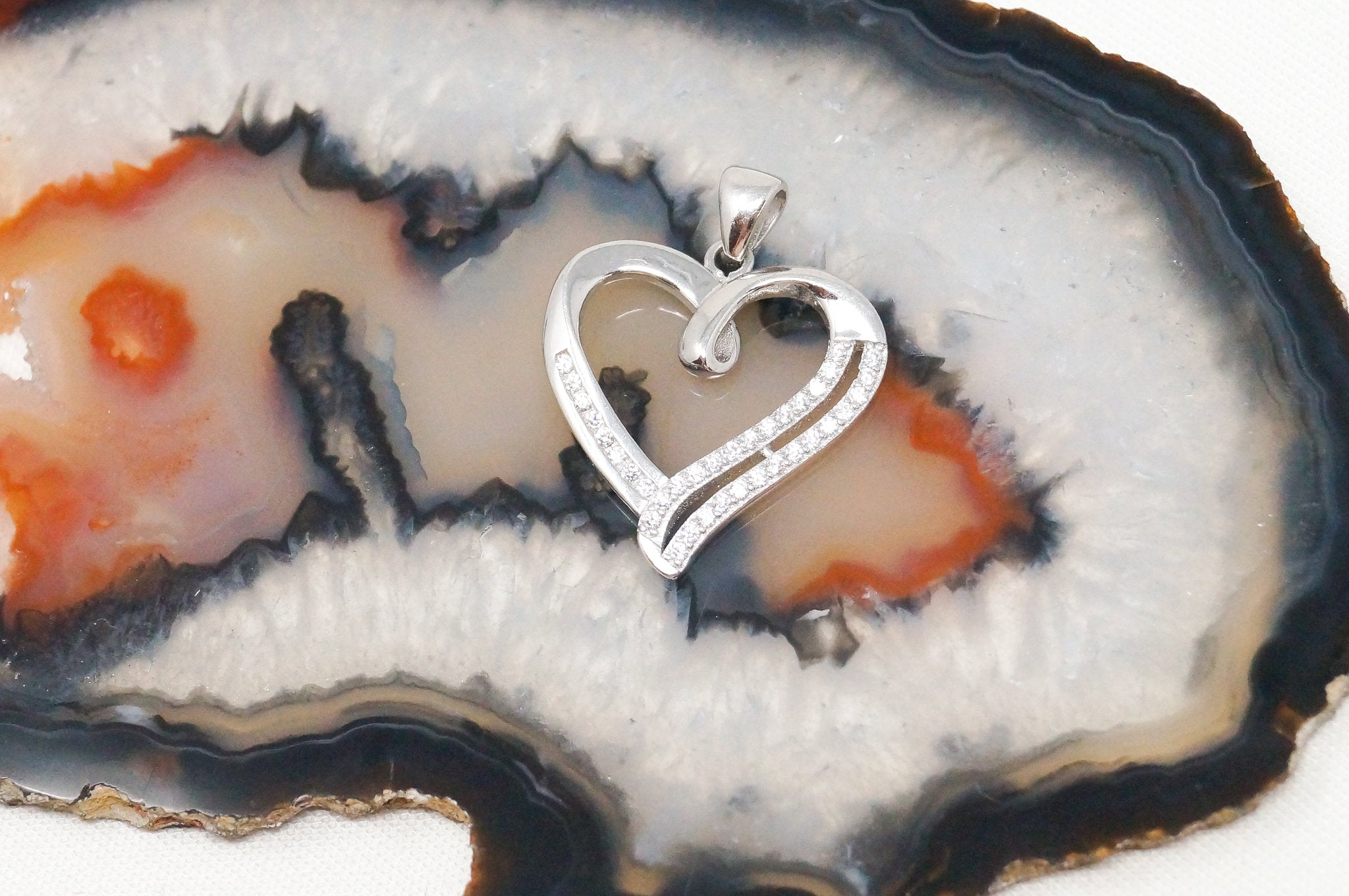 Vintage Open Heart Cubic Zirconia Accented Sterling Silver Necklace Pendant | Jewelry > Necklaces > Pendants | Wiccan Center