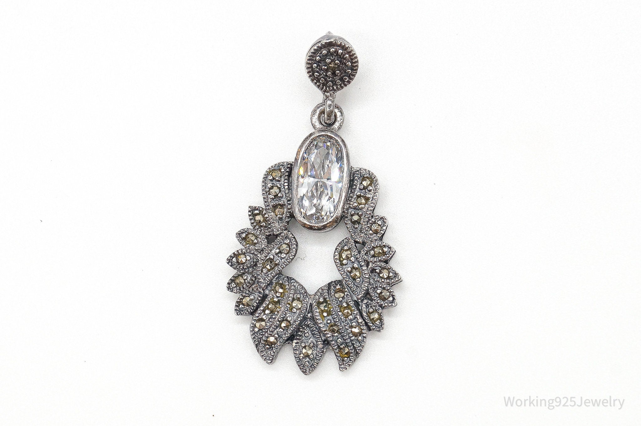 Vintage Marcasite Art Deco Cubic Zirconia Sterling Silver Pendant | Jewelry > Necklaces > Pendants | Wiccan Center