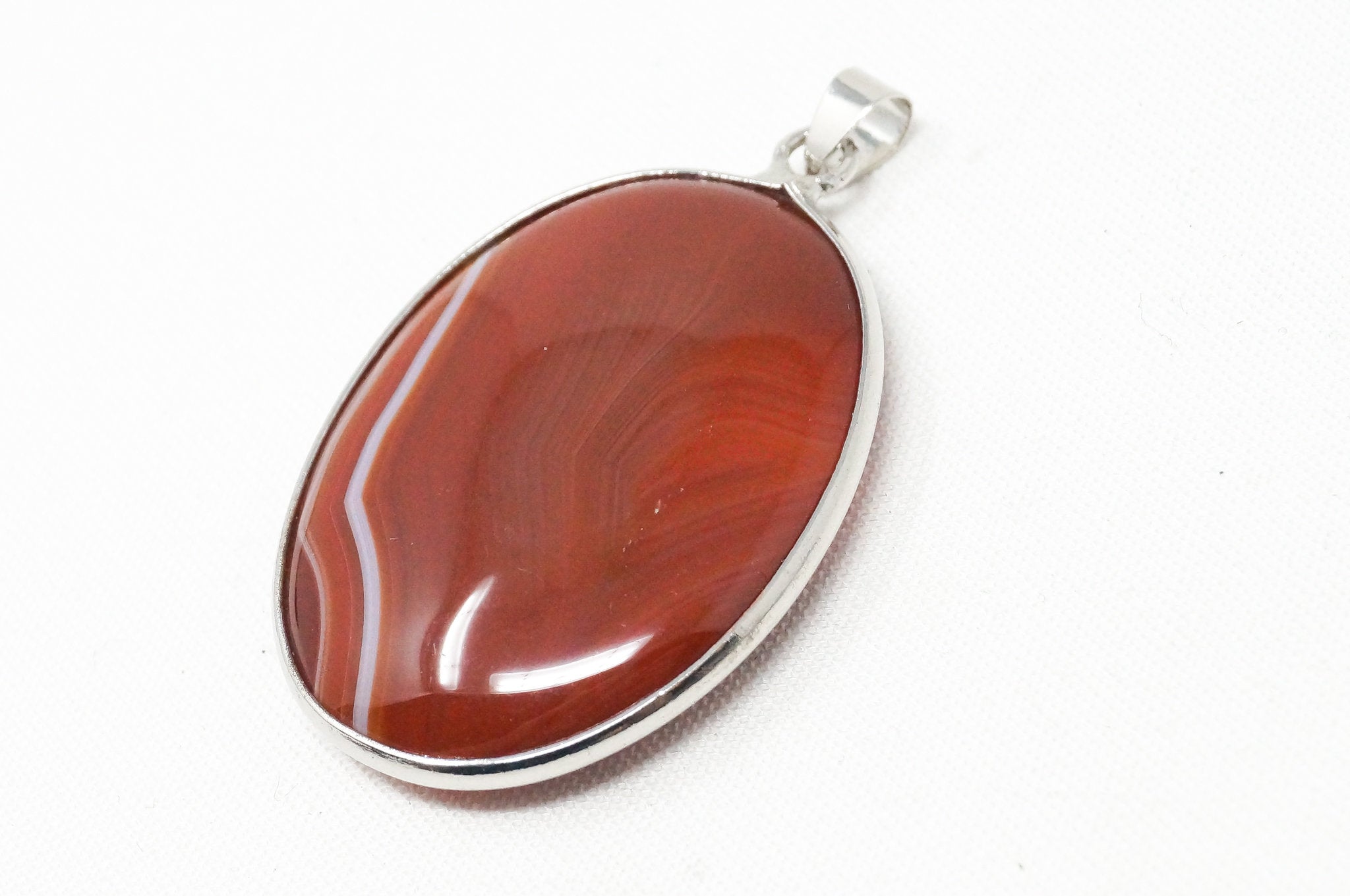 Vintage Large Red Lace Agate 18K White Gold Plated Sterling Silver Pendant | Jewelry > Necklaces > Pendants | Wiccan Center