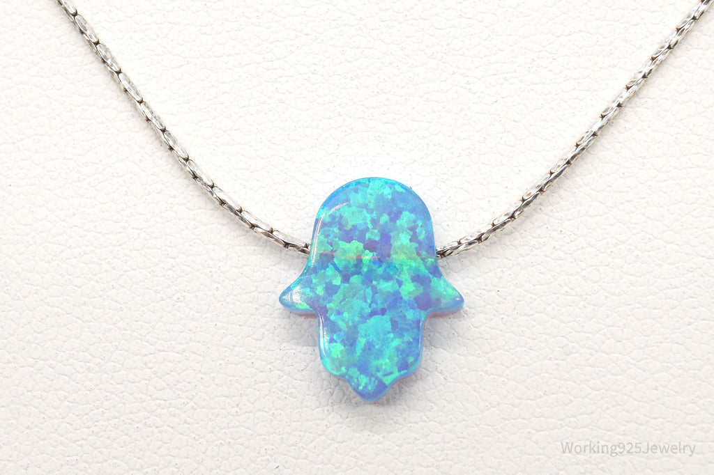 Vintage Blue Opal Hamsa Hand Sterling Silver Necklace | Jewelry > Necklaces > Pendants | Wiccan Center