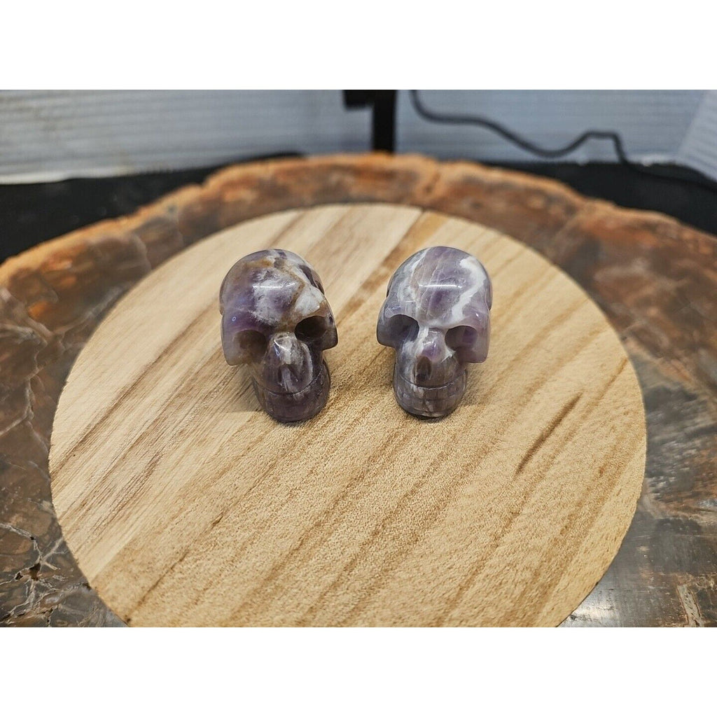 Dream Amethyst Crystal Skull Pair — 93g, Polished Display Pieces | CrystalCloud Company | Crystal Carvings & Skulls | Wiccan Center