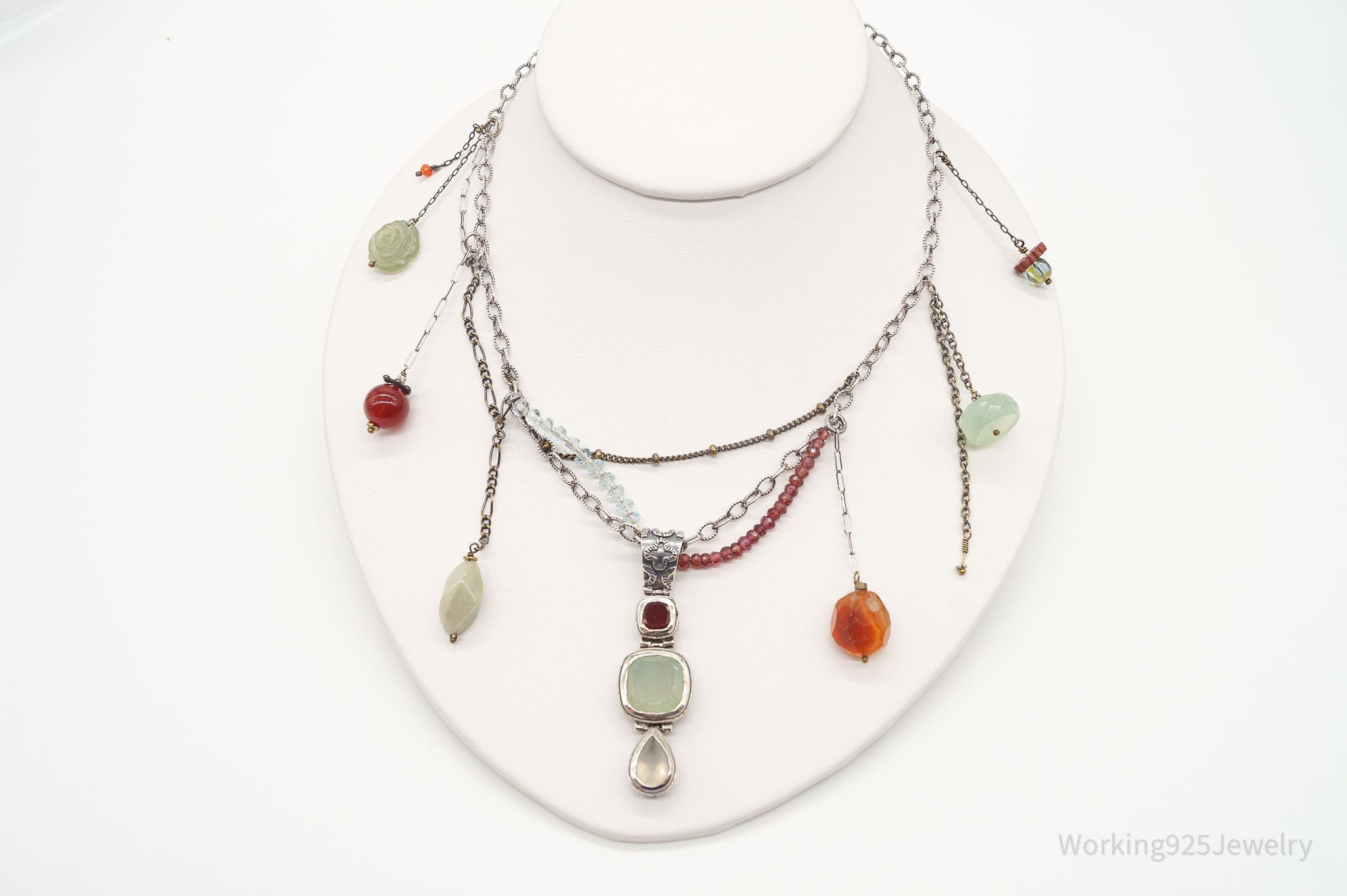 Vintage Multi Gemstone Bead Sterling Silver Necklace | Jewelry > Necklaces > Pendants | Wiccan Center