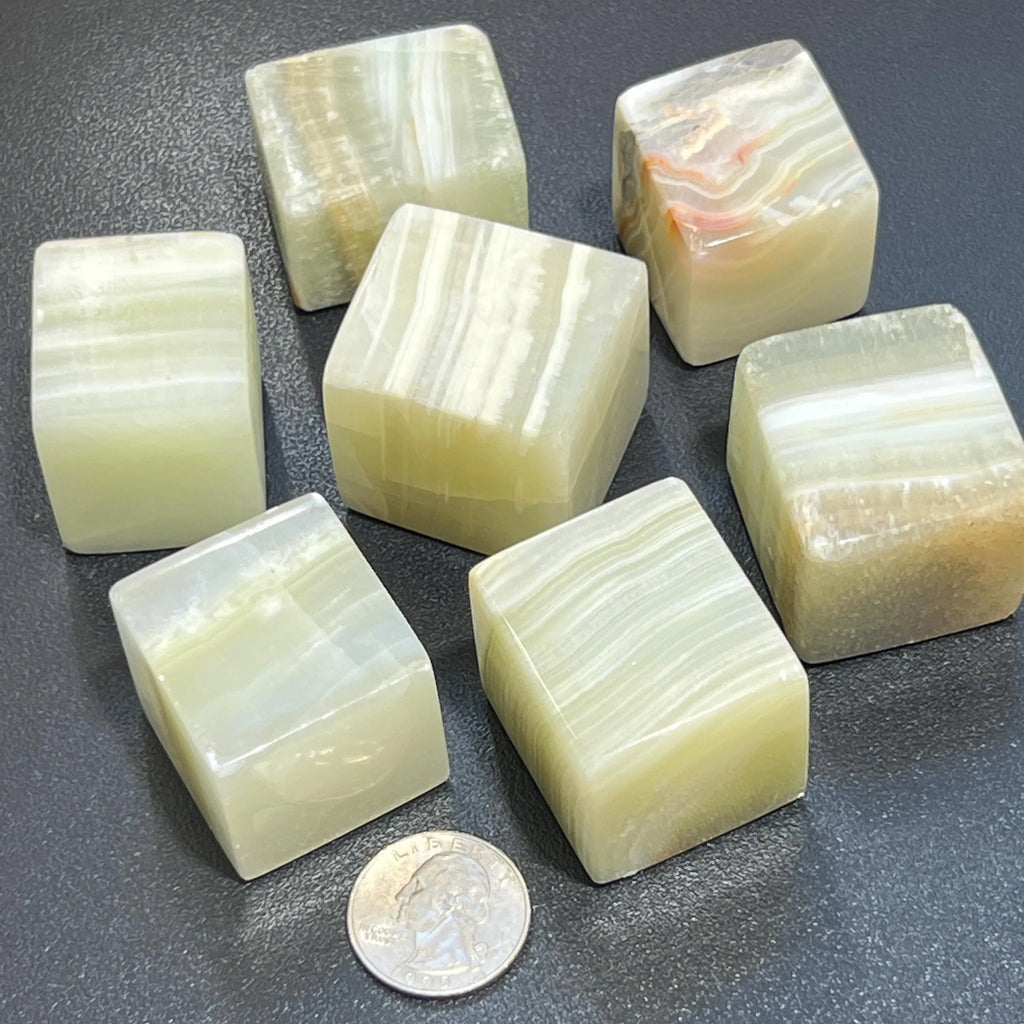Green Banded Pistachio Calcite Crystal Cube Block Carving Wholesale | Home & Living > Home Decor > Home Accents > Rocks & Geodes | Wiccan Center
