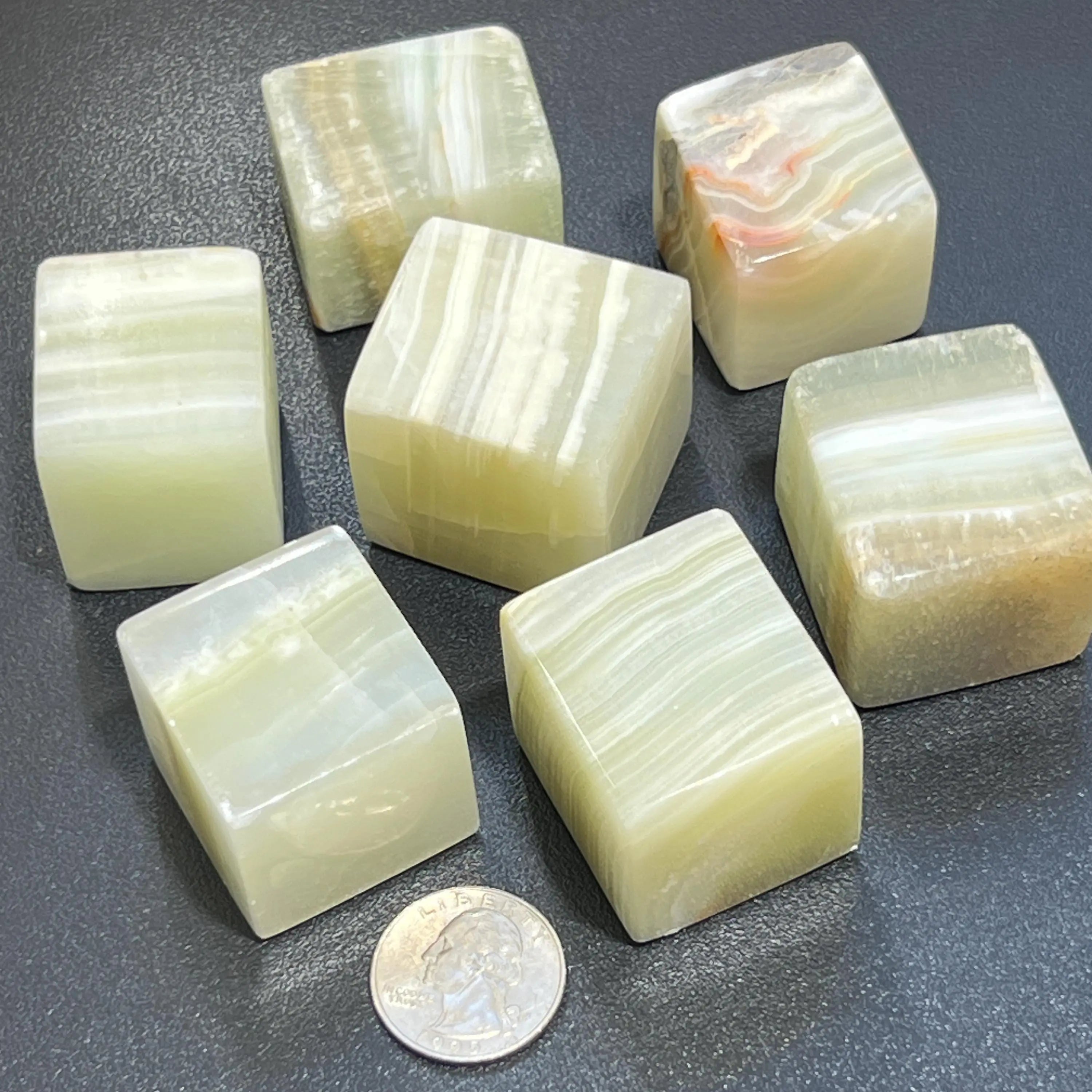 Green Banded Pistachio Calcite Crystal Cube Block Carving Wholesale | Home & Living > Home Decor > Home Accents > Rocks & Geodes | Wiccan Center