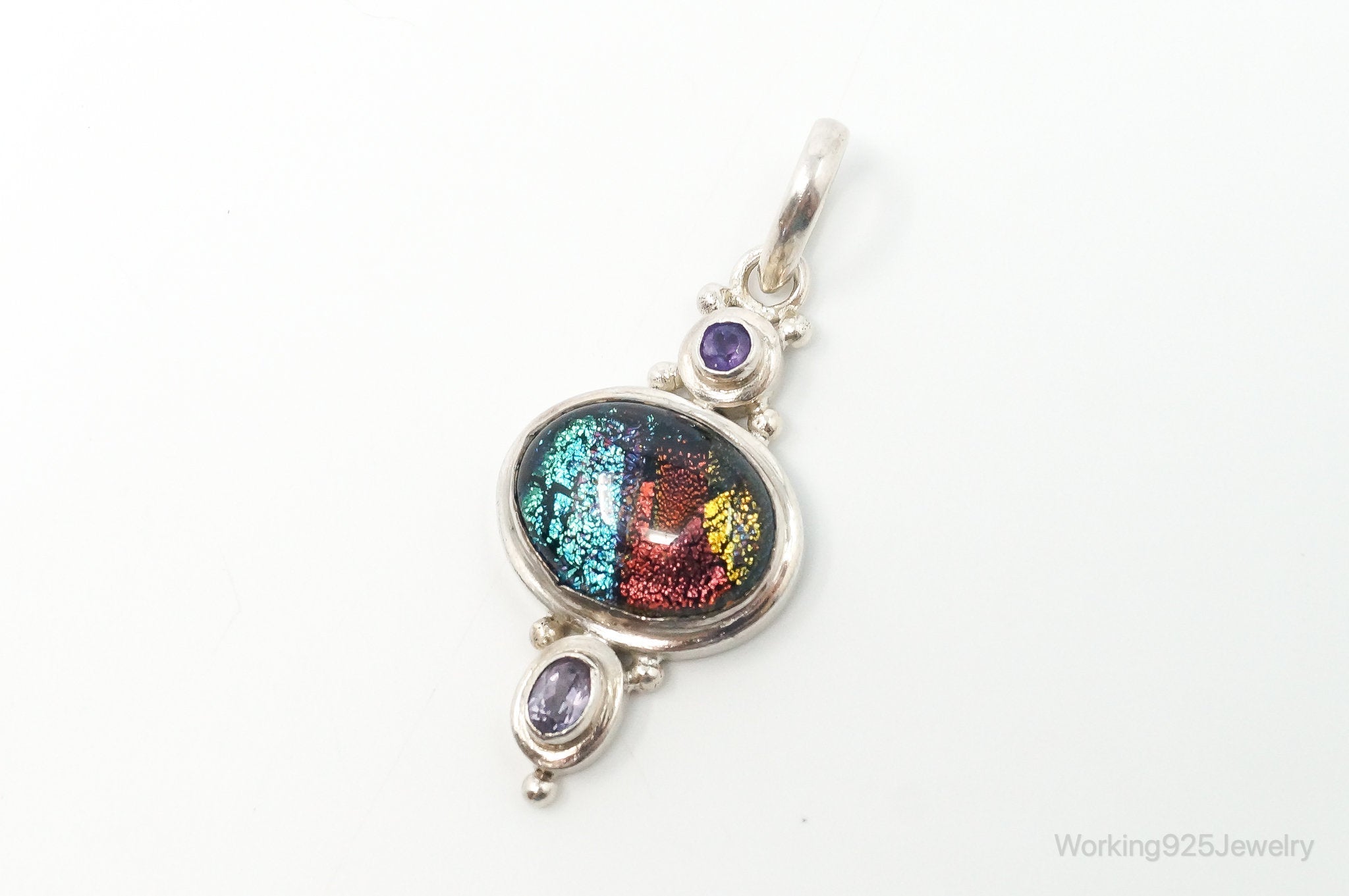 Vintage Large Dichroic Glass Amethyst Sterling Silver Necklace Pendant | Jewelry > Necklaces > Pendants | Wiccan Center