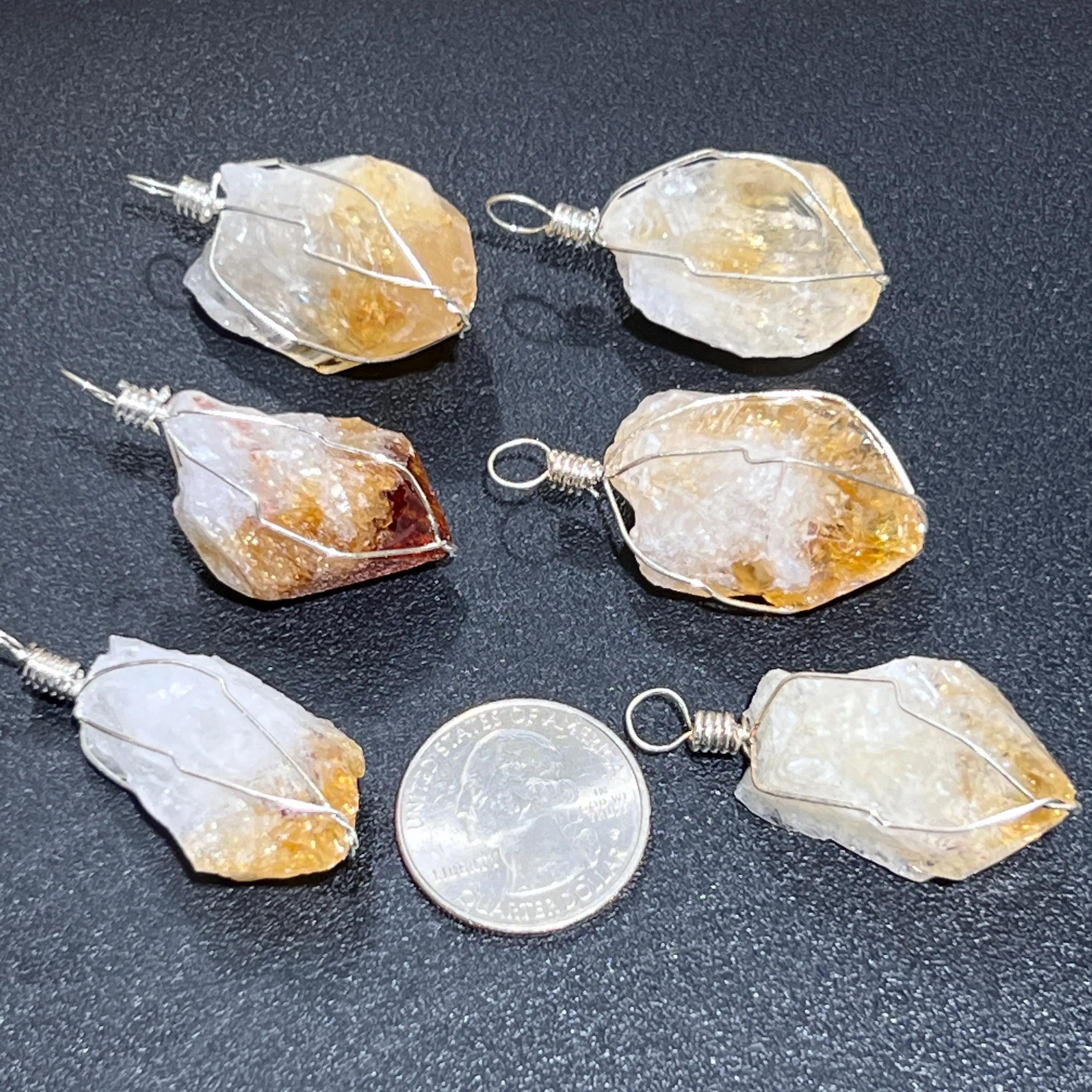 Raw Citrine Crystal Point Pendant (Silver Plated Wire Wrapped) | Craft Supplies & Tools > Beads, Gems & Cabochons > Charms & Pendants > Pendants | Wiccan Center